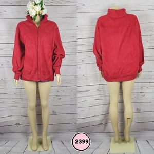 Red Large Zip-Up Fleece Jacket – Cozy Casual Warm Outerwear